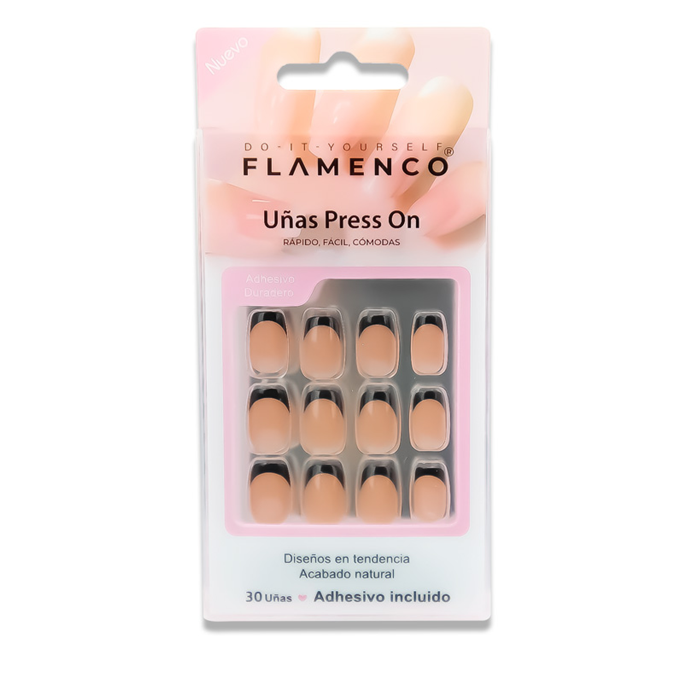 Uñas Press On Cuadradas French Black Moderna