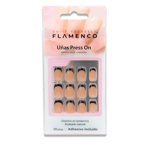 Uñas Press On Cuadradas French Black Moderna 2
