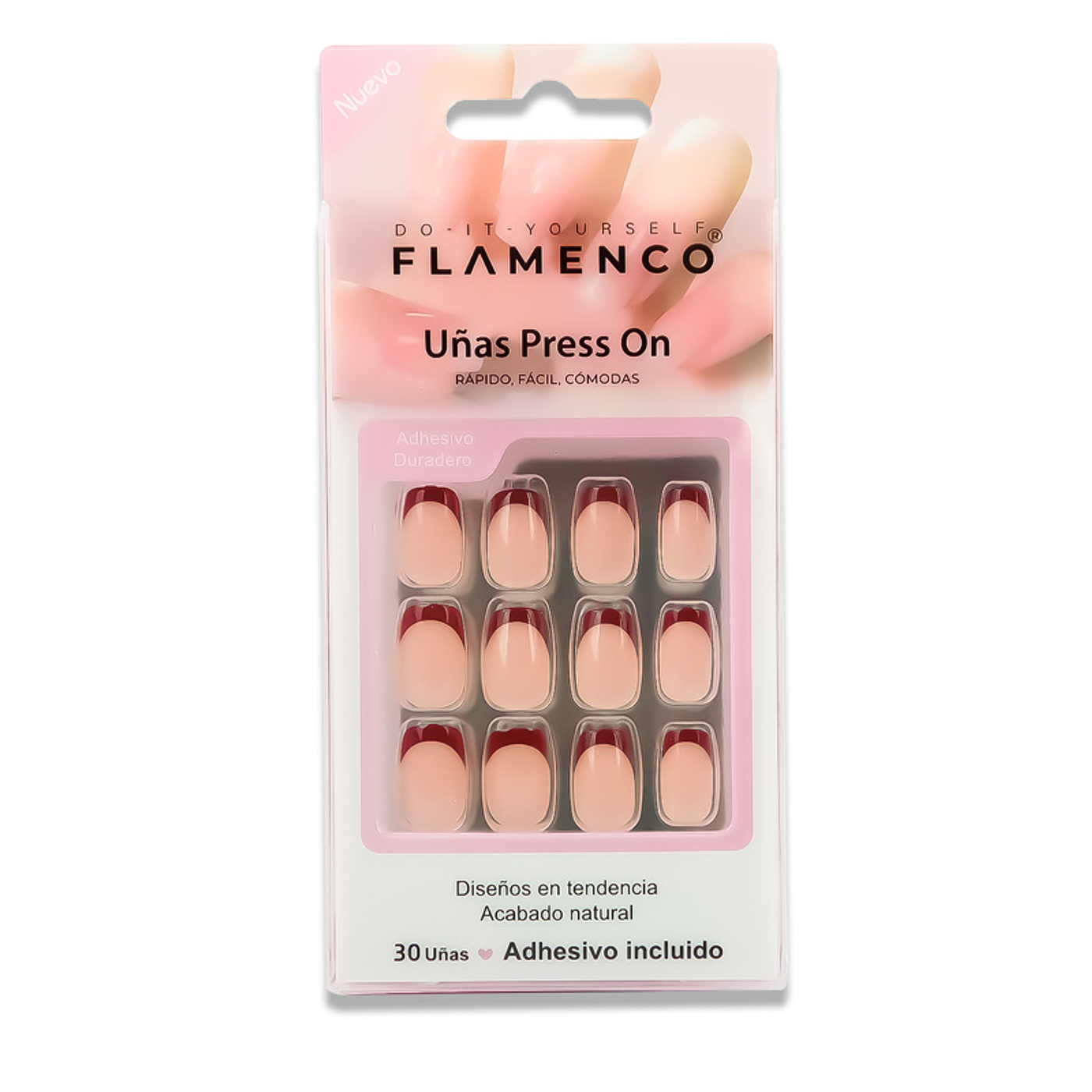 Uñas Press On Cuadradas French Vino Clásico