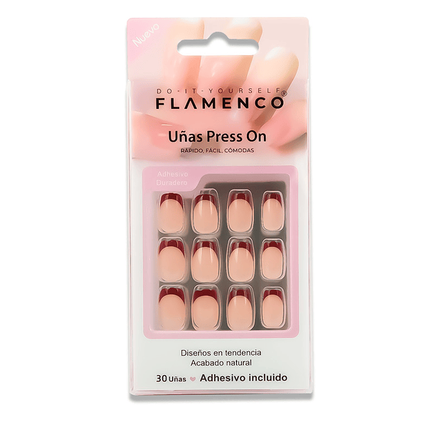 Uñas Press On Cuadradas French Vino Clásico 2