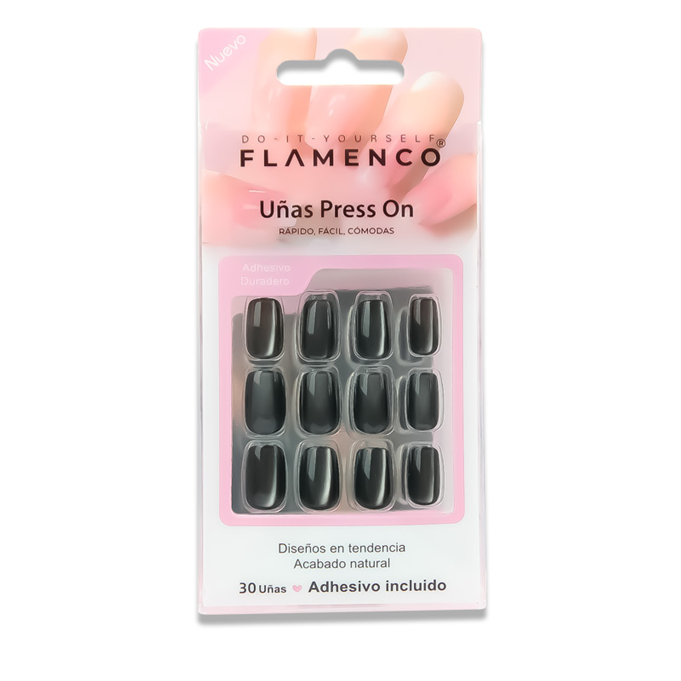 Uñas Press On Cuadradas Negro Ébano