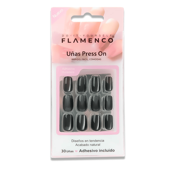 Uñas Press On Cuadradas Negro Ébano 2