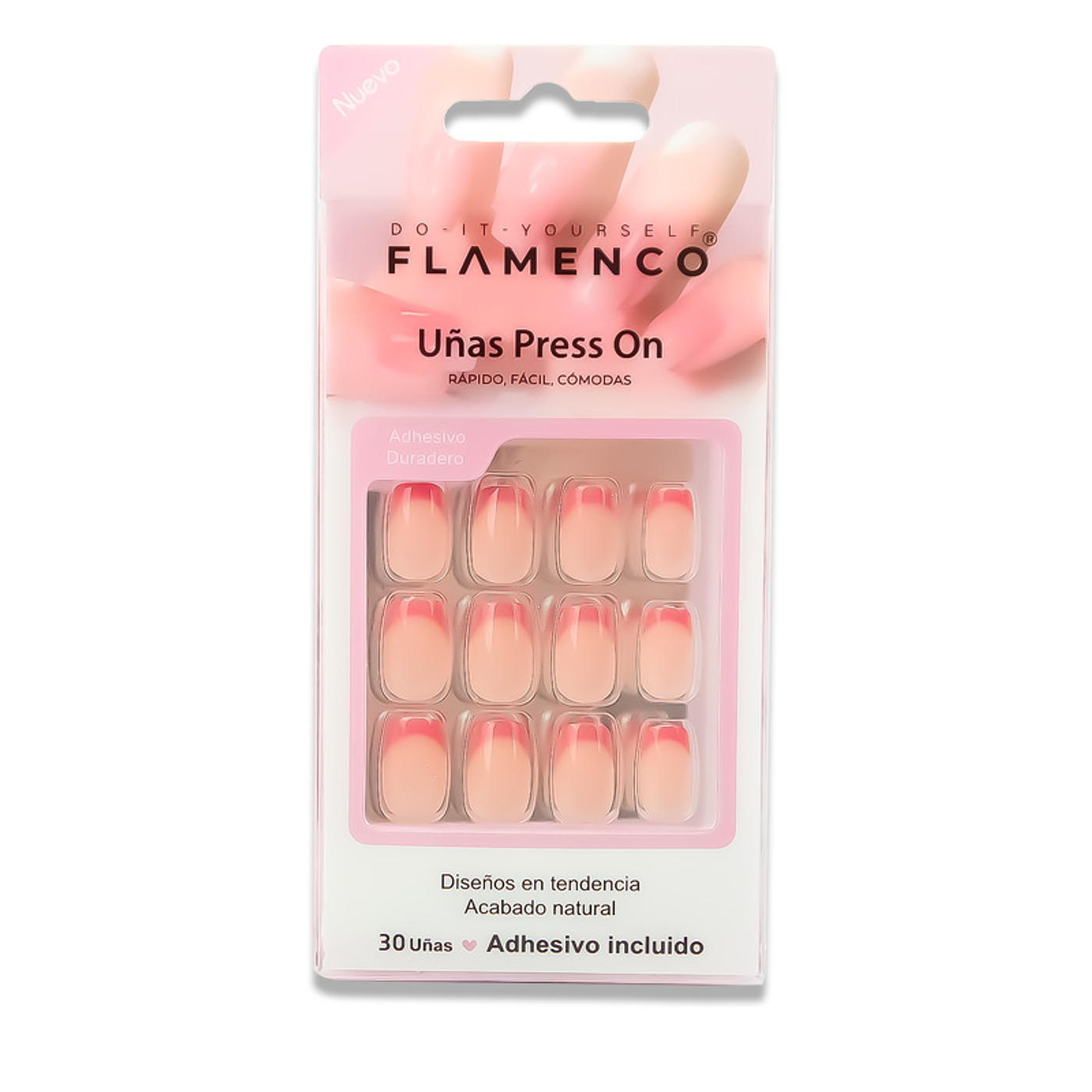 Uñas Press On Cuadradas French Coral Pop
