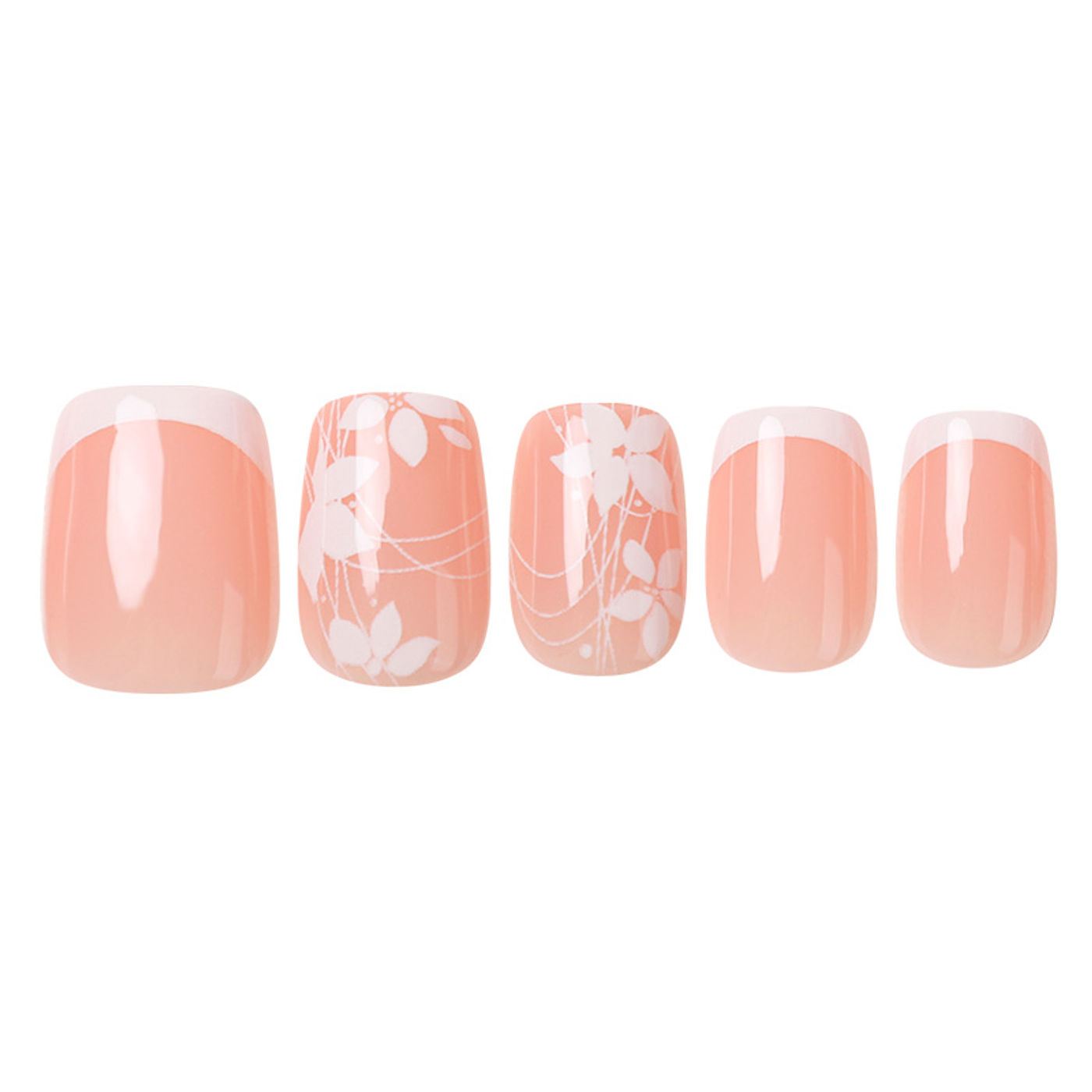 Uñas Press On Cuadradas Floral Melocotón Suave