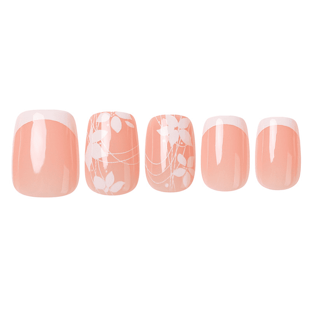 Uñas Press On Cuadradas Floral Melocotón Suave 1