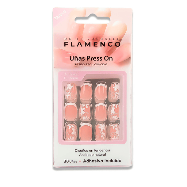 Uñas Press On Cuadradas Floral Melocotón Suave 2