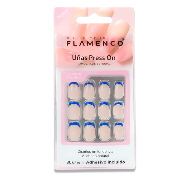 Uñas Press On Cuadradas French Azul Cobalto 2