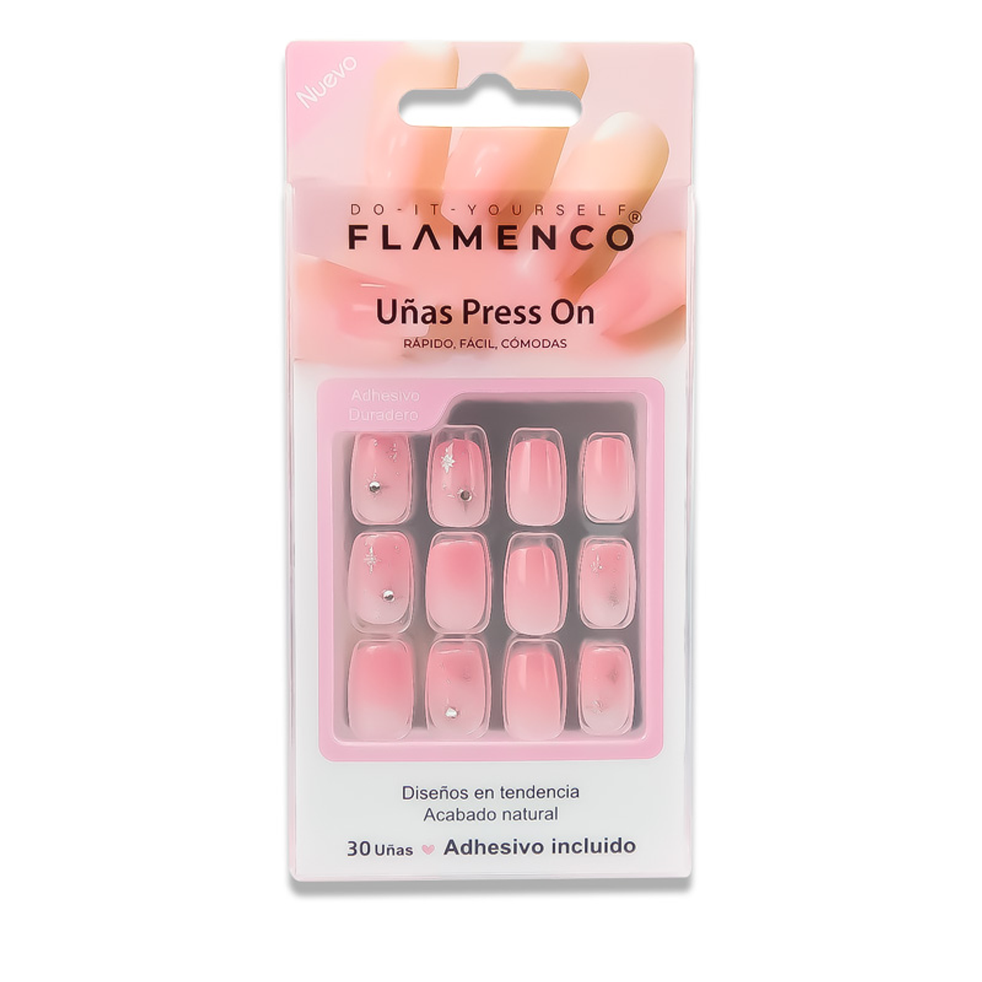 Uñas Press On Cuadradas Estelar Pink