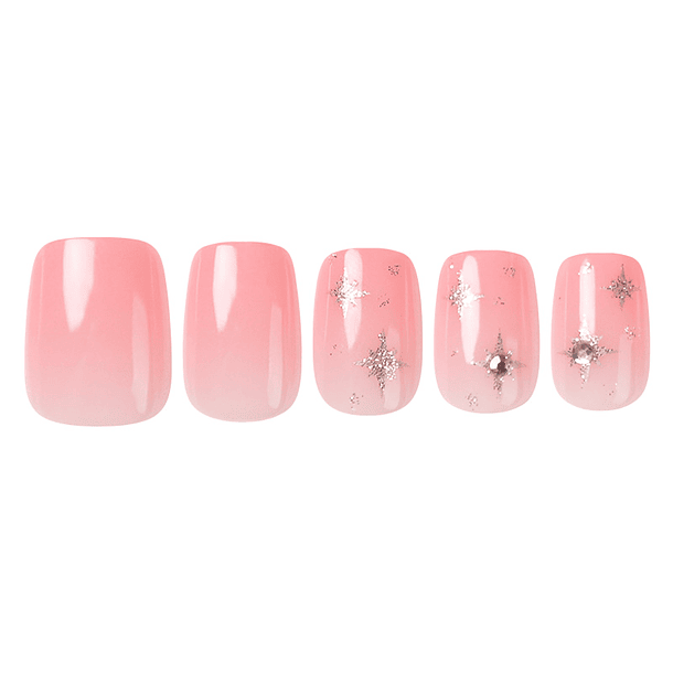 Uñas Press On Cuadradas Estelar Pink 1