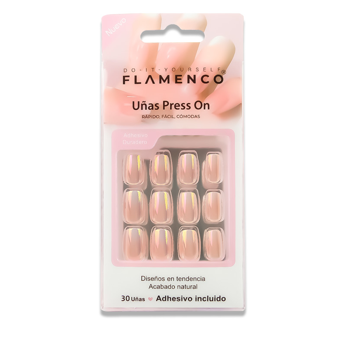 Uñas Press On Cuadradas Holográficas Pastel