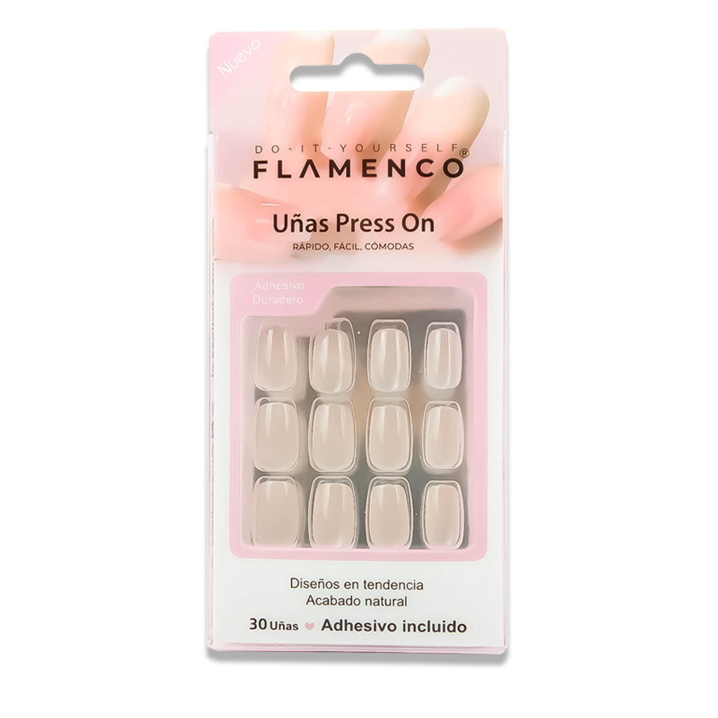 Uñas Press On Cuadradas Nude Micro-Shine