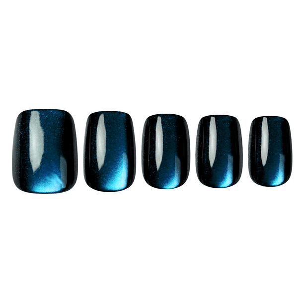 Uñas Press On Cuadradas Cat Eye Deep Blue 1
