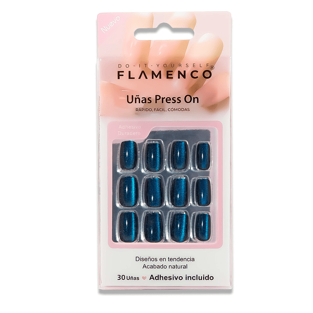 Uñas Press On Cuadradas Cat Eye Deep Blue 2