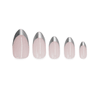 Uñas Press On Almendradas French Metálica Plata 1