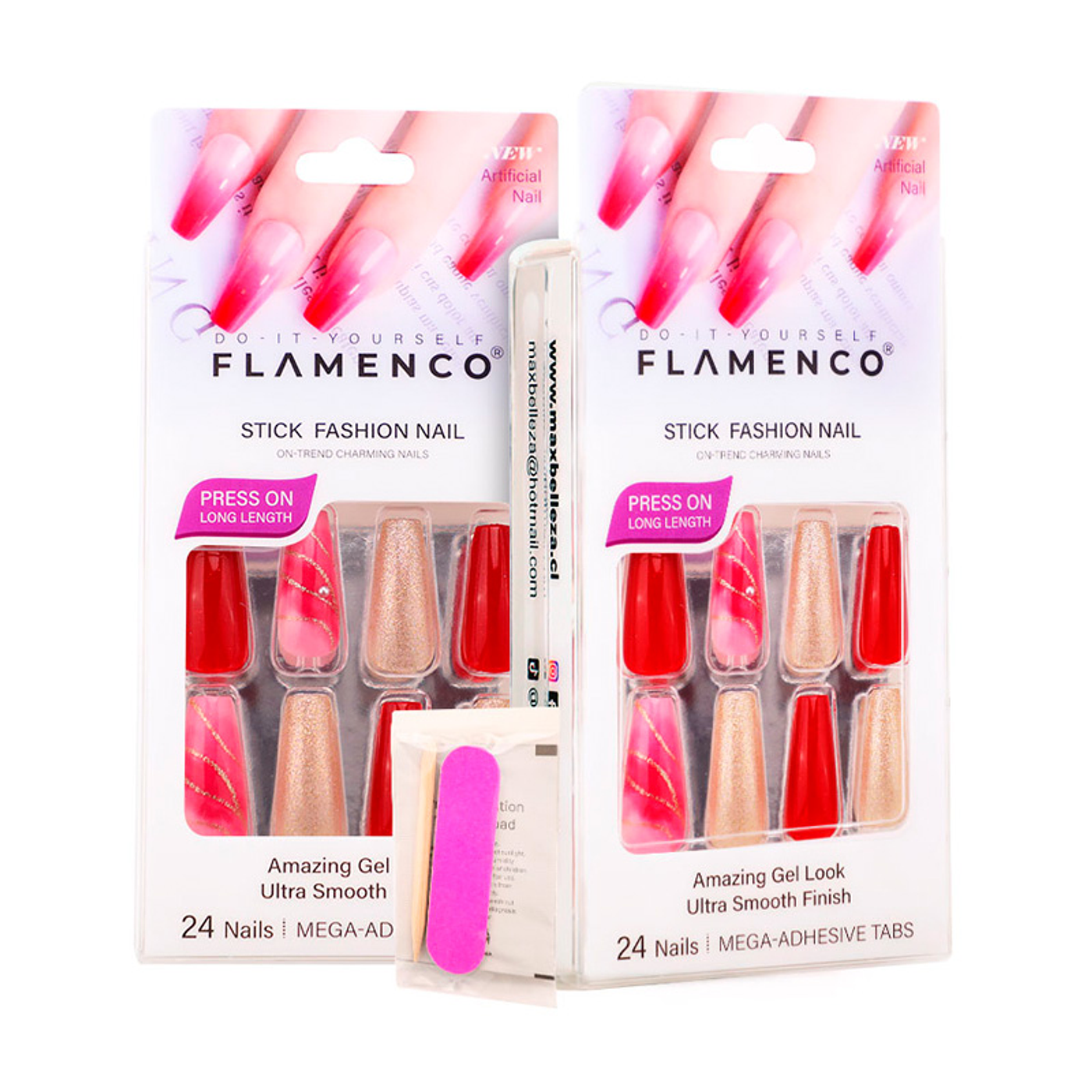 Uñas Press On Coffin Mix Rojo Glam