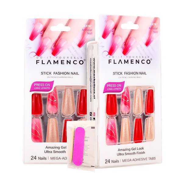 Uñas Press On Coffin Mix Rojo Glam 2