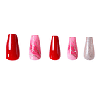 Uñas Press On Coffin Mix Rojo Glam 1