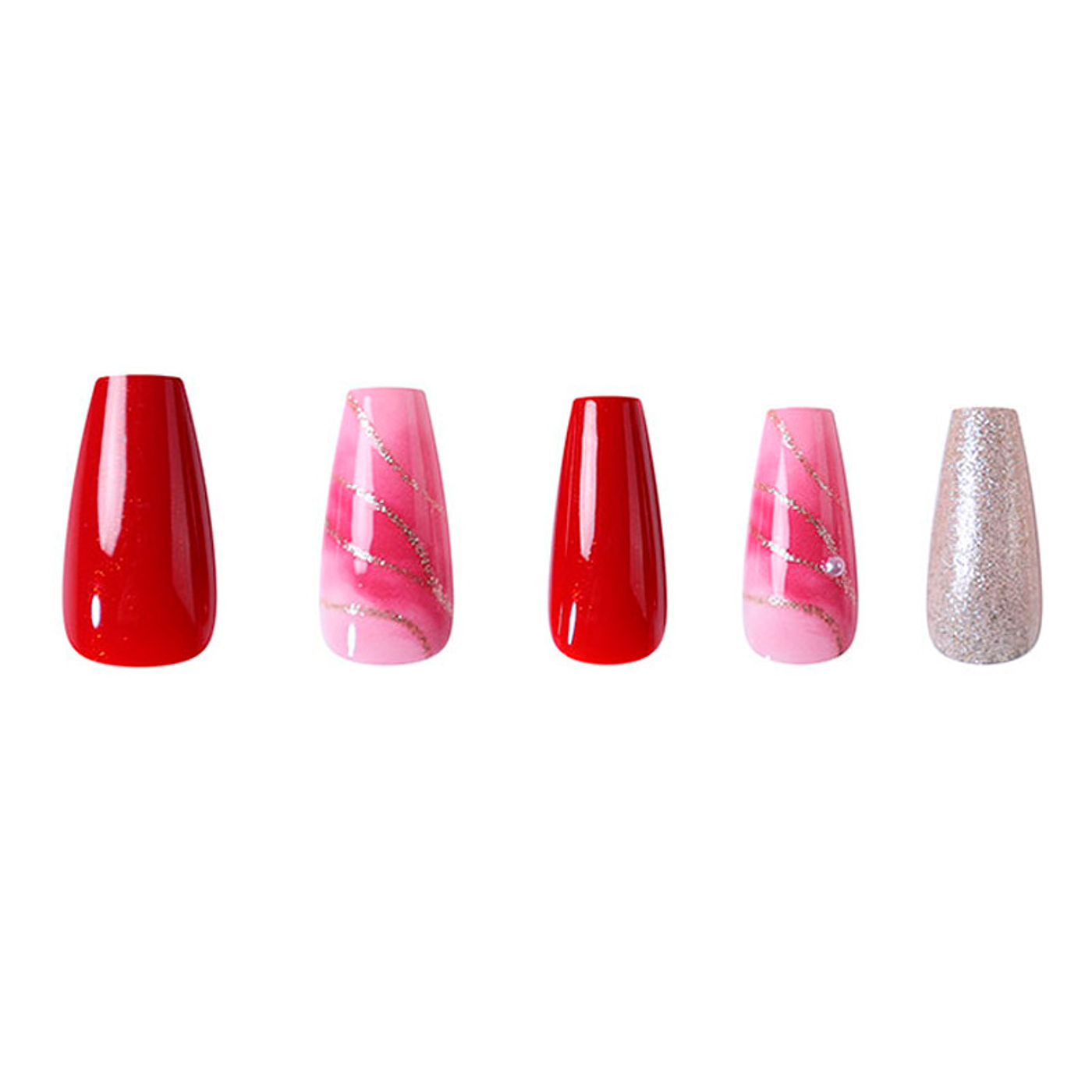 Uñas Press On Coffin Mix Rojo Glam