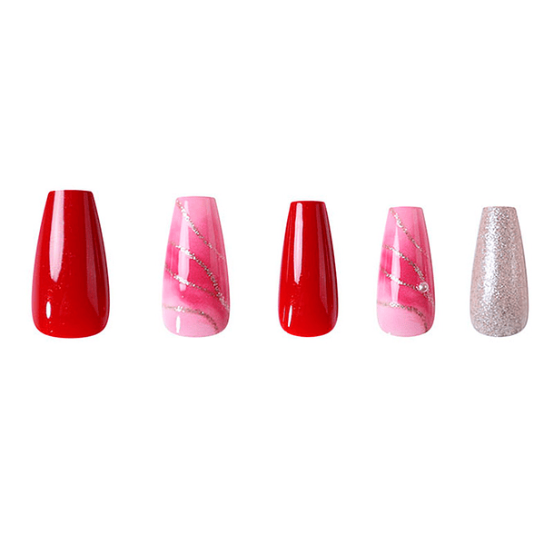 Uñas Press On Coffin Mix Rojo Glam 1