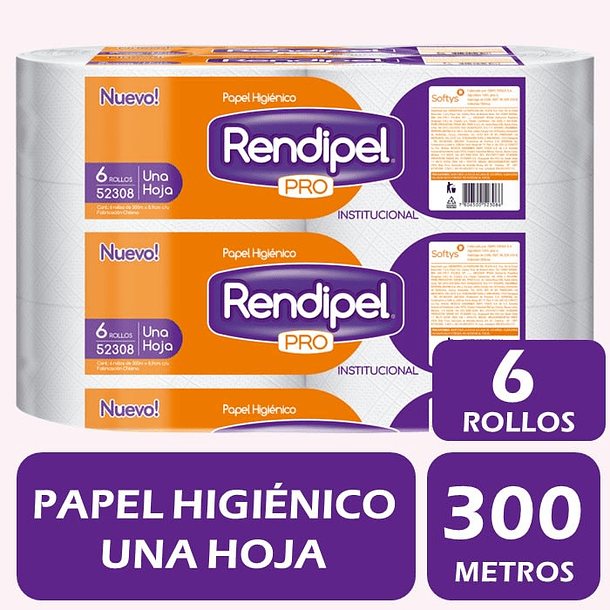 PAPEL HIGIÉNICO RENDIPEL INSTITUCIONAL HOJA SIMPLE 300 MTS X 6 ROLLOS