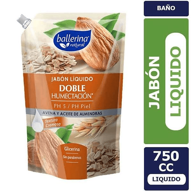 DOYPACK JABON LIQUIDO BALLERINA AVENA Y ACEITE DE ALMENDRAS 750 ML 