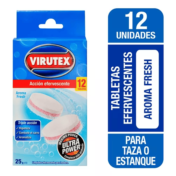 PASTILLAS EFERVESCENTES PARA INODORO VIRUTEX 12 UNIDADES 