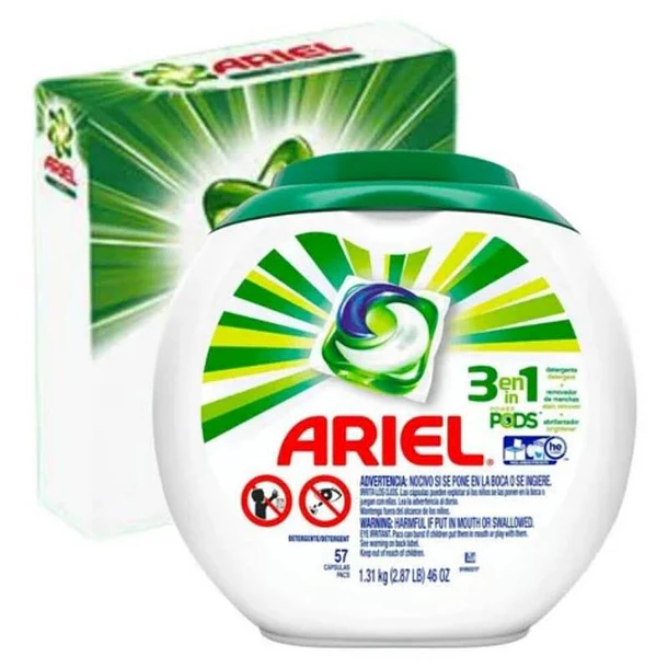 DETERGENTE ARIEL POWER PODS 3 EN 1  57 CAPSULAS