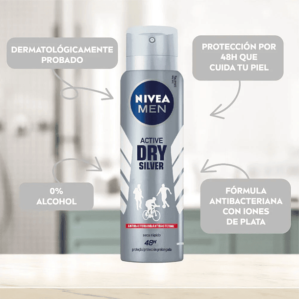 ANTITRANSPIRANTE AEROSOL NIVEA MEN ACTIVE DRY SILVER 150 ML  2