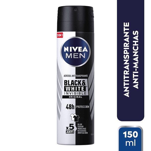 ANTITRANSPIRANTE AEROSOL NIVEA MEN BLACK & WHITE INVISIBLE 150 ML  1