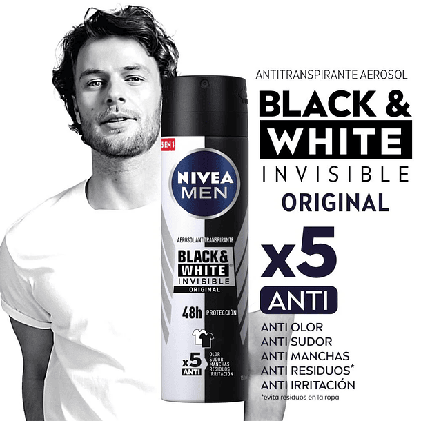 ANTITRANSPIRANTE AEROSOL NIVEA MEN BLACK & WHITE INVISIBLE 150 ML  2
