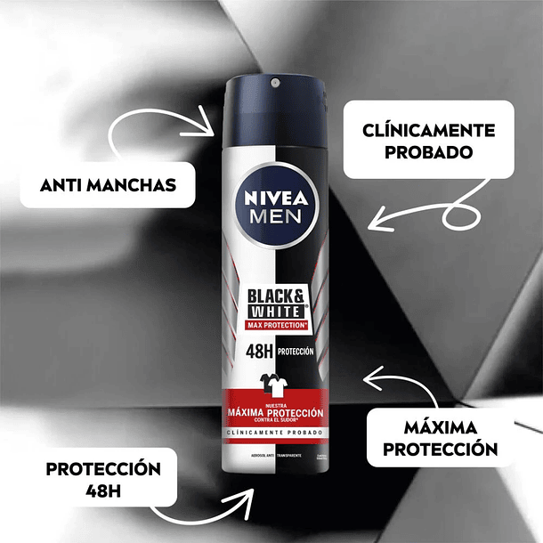 ANTITRANSPIRANTE AEROSOL NIVEA MEN BLACK & WHITE MAX PROTECCIÓN 150 ML  2