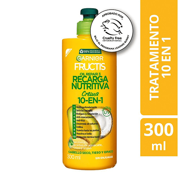 CREMA DE PEINAR GARNIER FRUCTIS RECARGA NUTRITIVA 10 EN 1 300 ML