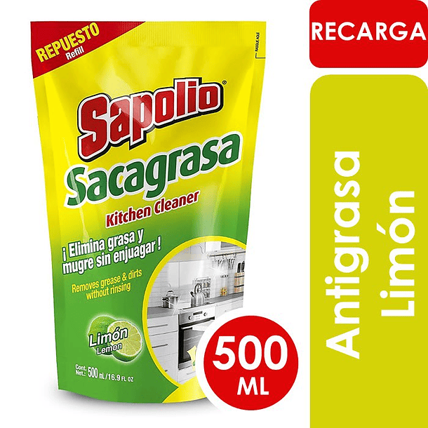 DESENGRASANTE RECARGA SAPOLIO LIMÓN 500 ML