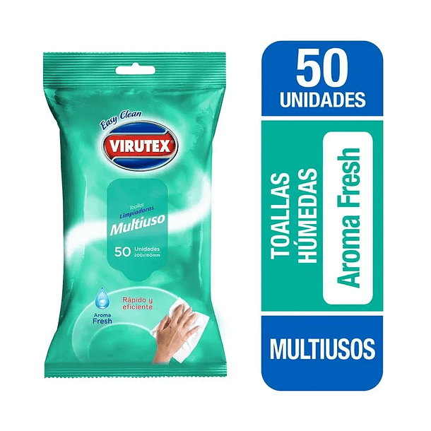 TOALLAS HÚMEDAS DESINFECTANTES MULTIUSO VIRUTEX LIMÓN 50 UNID 