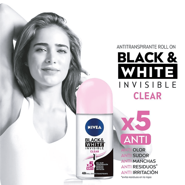 ANTITRANSPIRANTE ROLL ON NIVEA WOMEN BLACK & WHITE CLEAR 50 ML 2