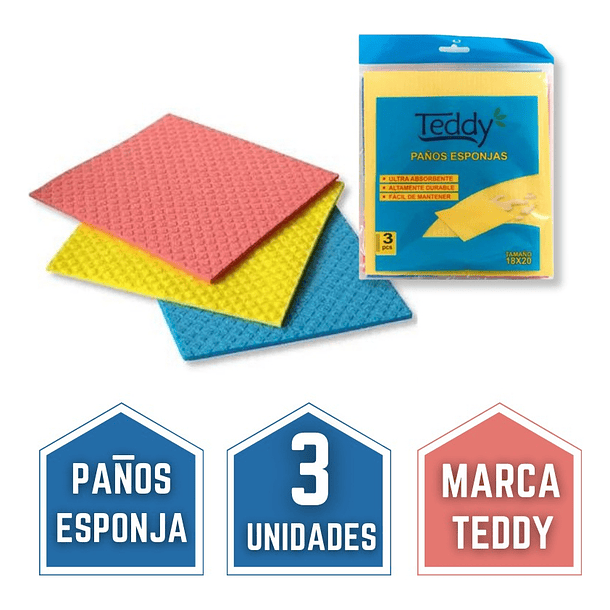 PAÑO ESPONJA ABSORVENTE TEDDY PACK 3 UNIDADES 