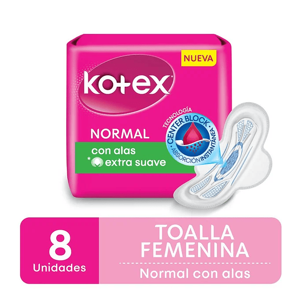 TOALLA HIGIÉNICA KOTEX DÍA 8U NORMAL CON ALAS