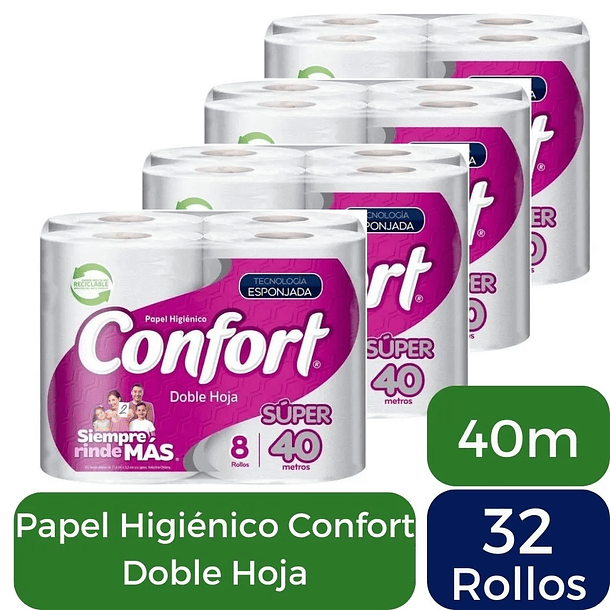 MANGA PAPEL HIGIÉNICO CONFORT 40 METROS X 32 ROLLOS 