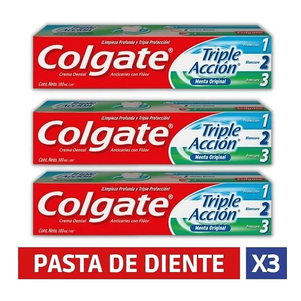 CREMA DENTAL COLGATE TRIPLE ACCIÓN 75 ML PACK 3 UNIDADES 