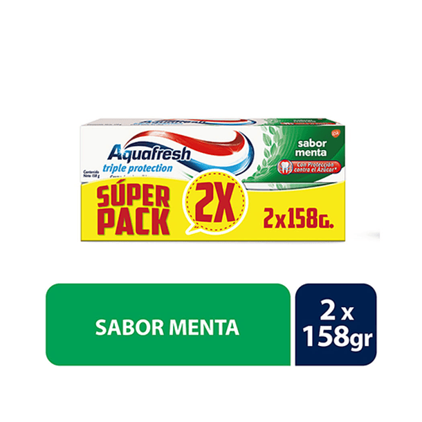 PACK CREMA DENTAL AQUAFRESH TRIPLE PROTECCIÓN SABOR A MENTA 158 GR 
