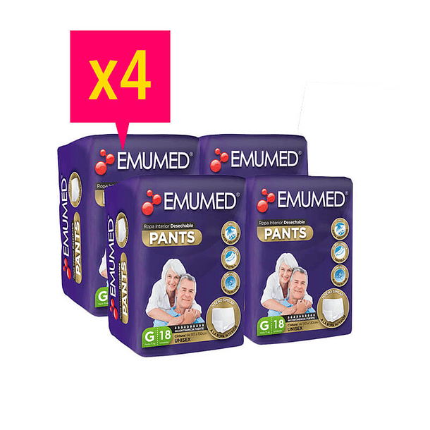 PAÑALES PARA ADULTO EMUMED PANTS TALLA G 72 UNID INCONTINENCIA FUERTE (MANGA)