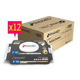 EMUMED CAJA TOALLITAS HÚMEDAS ADULTO PREMIUM, 12 BOLSAS DE 50 UNID