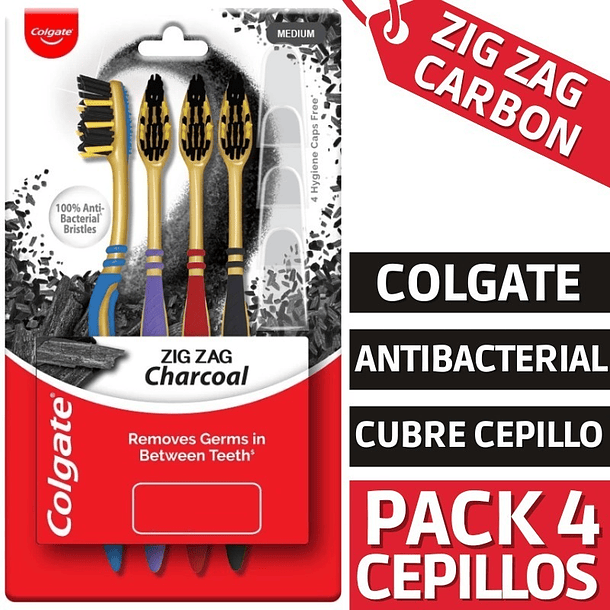 CEPILLO DENTAL COLGATE ZIG ZAG CHARCOAL PACK X4 UNID