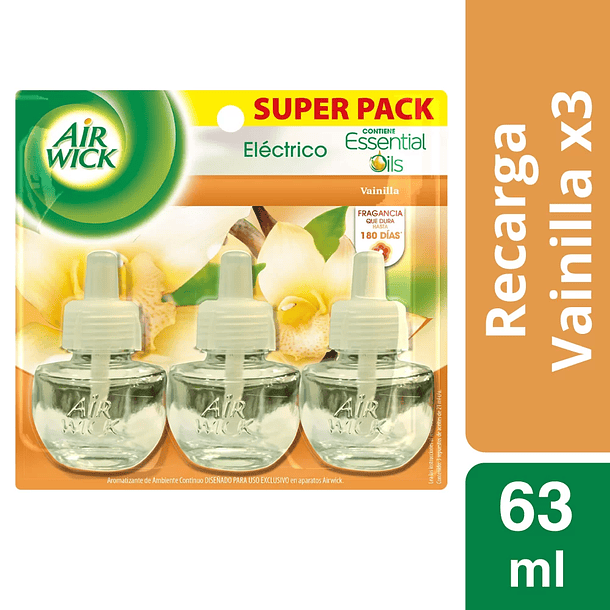 PACK AROMATIZANTE AMBIENTAL ELECTICO AIR WICK VAINILLA RES. 63 ML