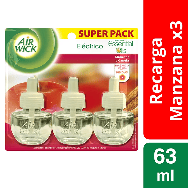 PACK AROMATIZANTE AMBIENTAL ELECTICO AIR WICK MANZANA CANELA 63 ML