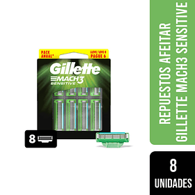 PACK RESPUESTO DE AFEITAR DESECHABLE GILLETTE SENSITIVE MACH3 8 UNID