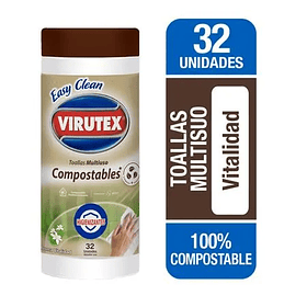 TOALLAS HÚMEDAS DESINFECTANTES MULTIUSO VIRUTEX COMPOSTABLES 32 UNI