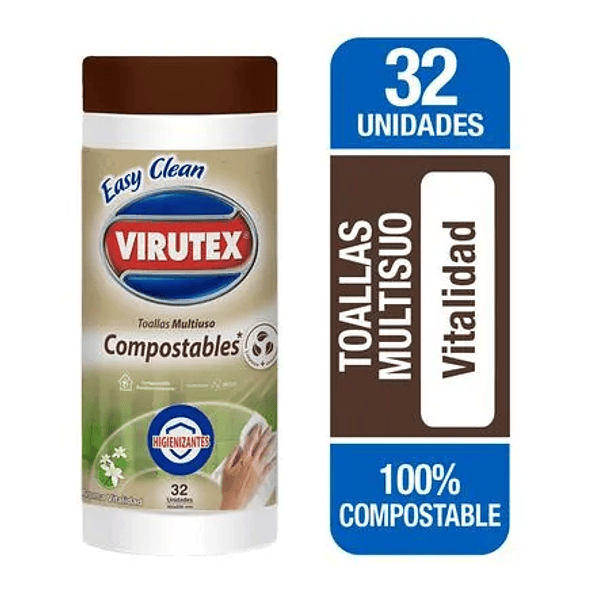 TOALLAS HÚMEDAS DESINFECTANTES MULTIUSO VIRUTEX COMPOSTABLES 32 UNI