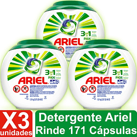 DETERGENTE ARIEL EN CAPSULAS PODS RINDE 171 CAPSULAS 3 EN 1 