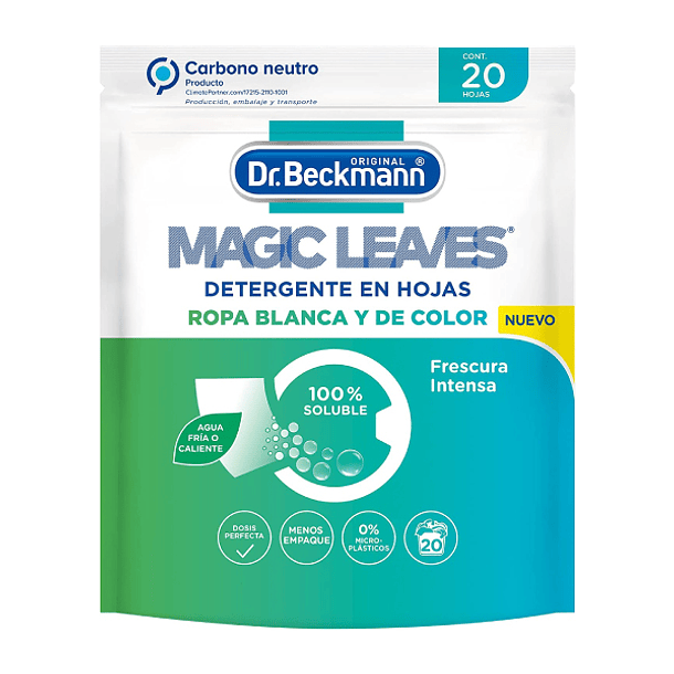 DETERGENTES PARA ROPA EN HOJAS DR. BECKMANN 20 UNID. 1